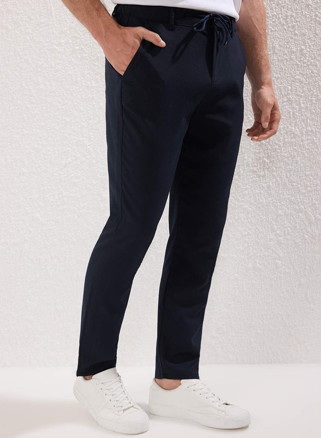 trendyol Navy Blue Slim Fit Waist Binding Detail Elastic Fabric Woven Pants - Image 3