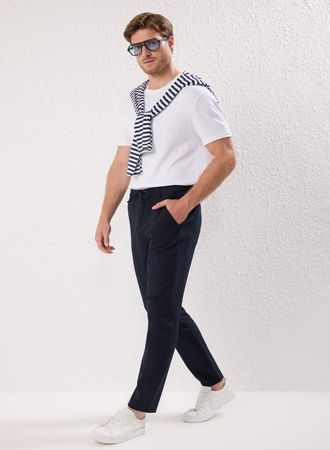 trendyol Navy Blue Slim Fit Waist Binding Detail Elastic Fabric Woven Pants - Image 2
