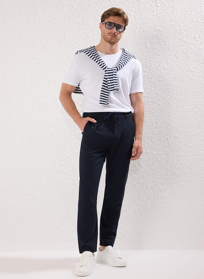 trendyol Navy Blue Slim Fit Waist Binding Detail Elastic Fabric Woven Pants - Image 1