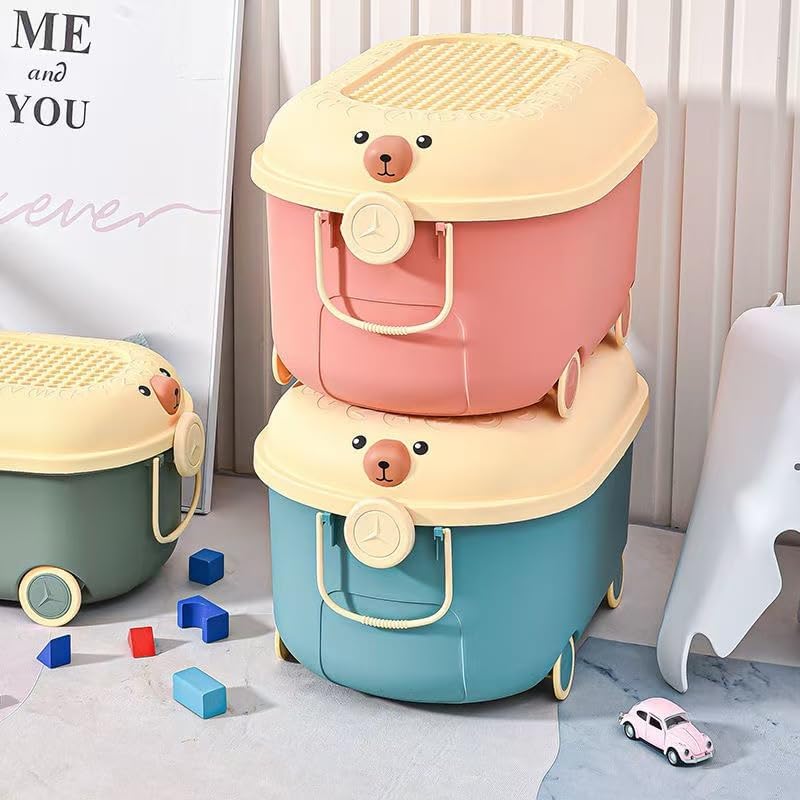 Ash  Roh Ash & Roh® Kids Toy Storage Box with Wheels & Cute Cartoon Lid | Large Capacity Rolling Organizer for Toys, Clothes & Nursery Items | Colour May Vary (LARGE-4) - Image 5