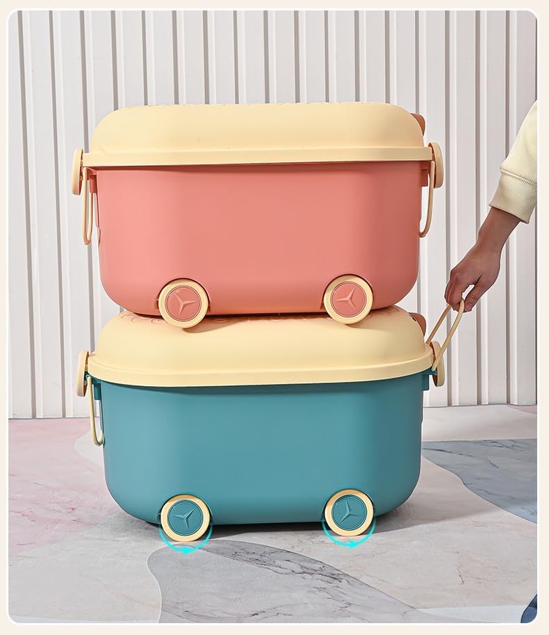 Ash  Roh Ash & Roh® Kids Toy Storage Box with Wheels & Cute Cartoon Lid | Large Capacity Rolling Organizer for Toys, Clothes & Nursery Items | Colour May Vary (LARGE-4) - Image 3