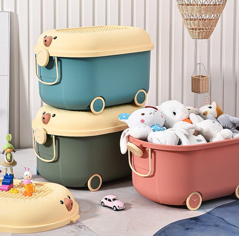 Ash  Roh Ash & Roh® Kids Toy Storage Box with Wheels & Cute Cartoon Lid | Large Capacity Rolling Organizer for Toys, Clothes & Nursery Items | Colour May Vary (LARGE-4) - Image 4