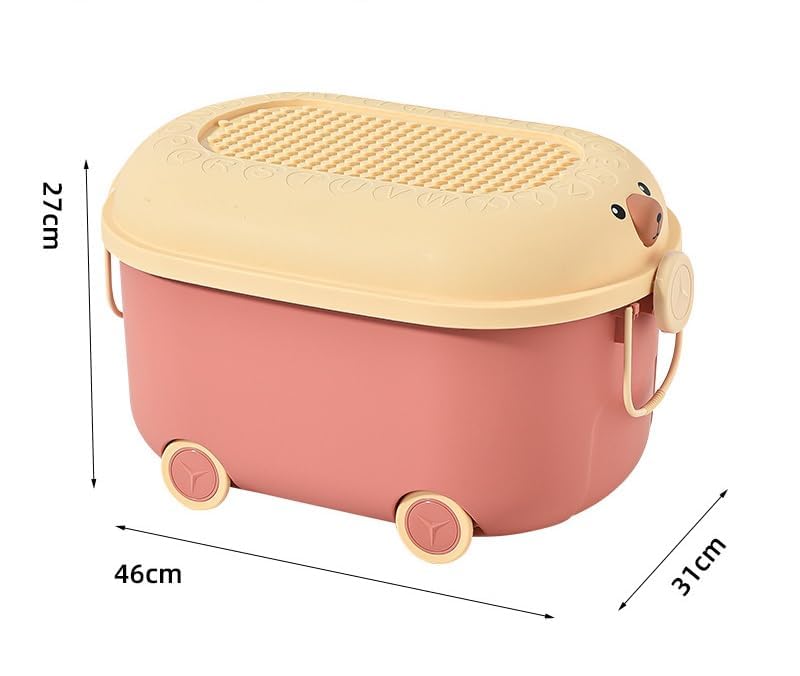 Ash  Roh Ash & Roh® Kids Toy Storage Box with Wheels & Cute Cartoon Lid | Large Capacity Rolling Organizer for Toys, Clothes & Nursery Items | Colour May Vary (LARGE-4) - Image 2