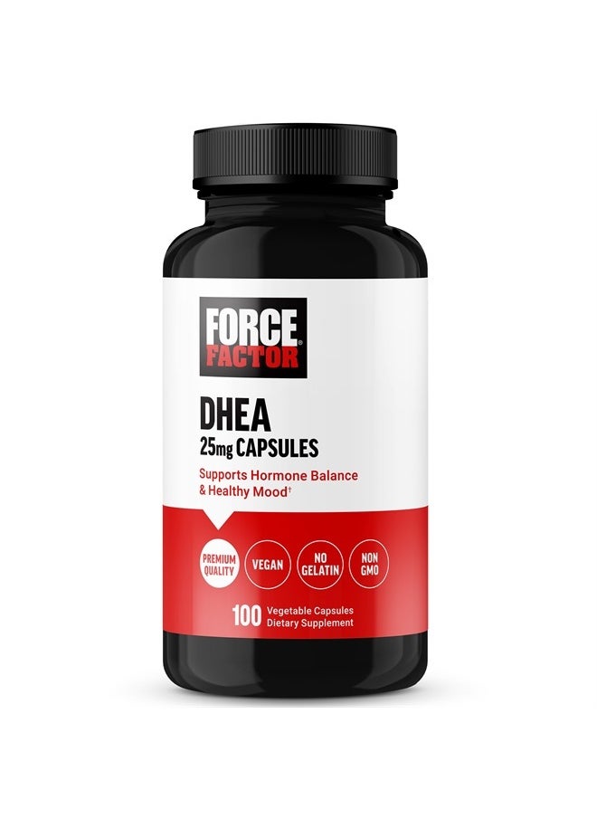 Force Factor FORCE FACTOR DHEA 25mg, DHEA Supplement for Women and Men to Support Hormone Balance and Healthy Mood, Premium Quality, Vegan Friendly, Non-GMO, 100 Vegetable Capsules  - Image 1