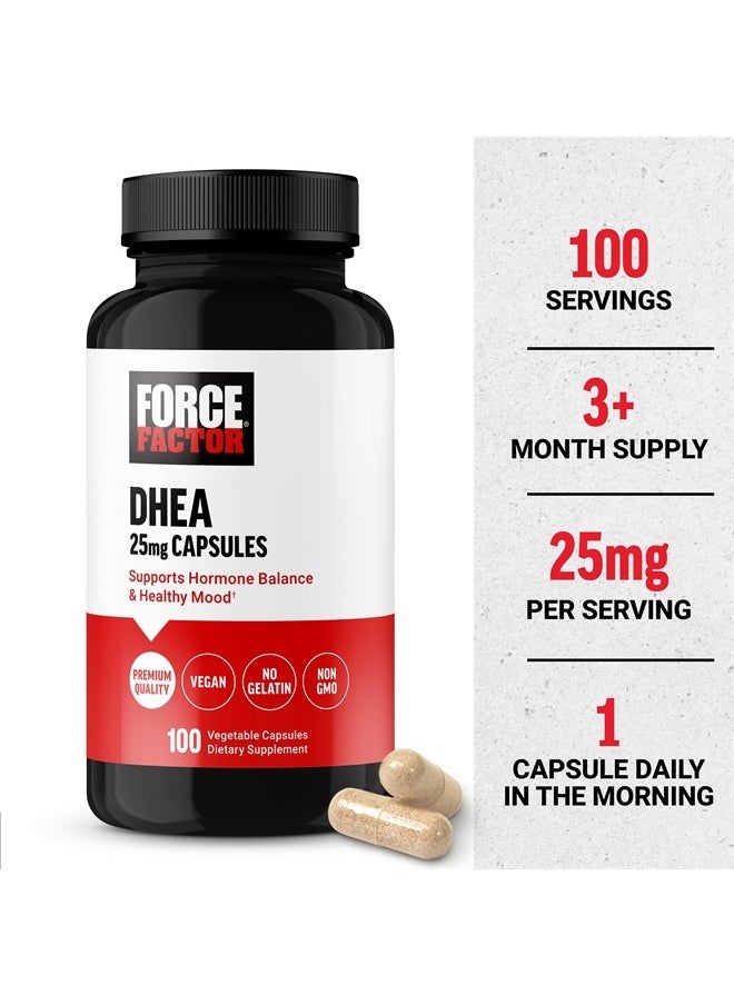 Force Factor FORCE FACTOR DHEA 25mg, DHEA Supplement for Women and Men to Support Hormone Balance and Healthy Mood, Premium Quality, Vegan Friendly, Non-GMO, 100 Vegetable Capsules  - Image 4