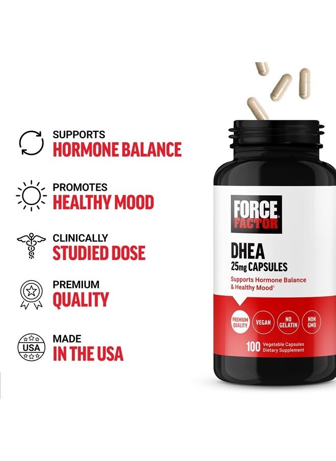 Force Factor FORCE FACTOR DHEA 25mg, DHEA Supplement for Women and Men to Support Hormone Balance and Healthy Mood, Premium Quality, Vegan Friendly, Non-GMO, 100 Vegetable Capsules  - Image 2