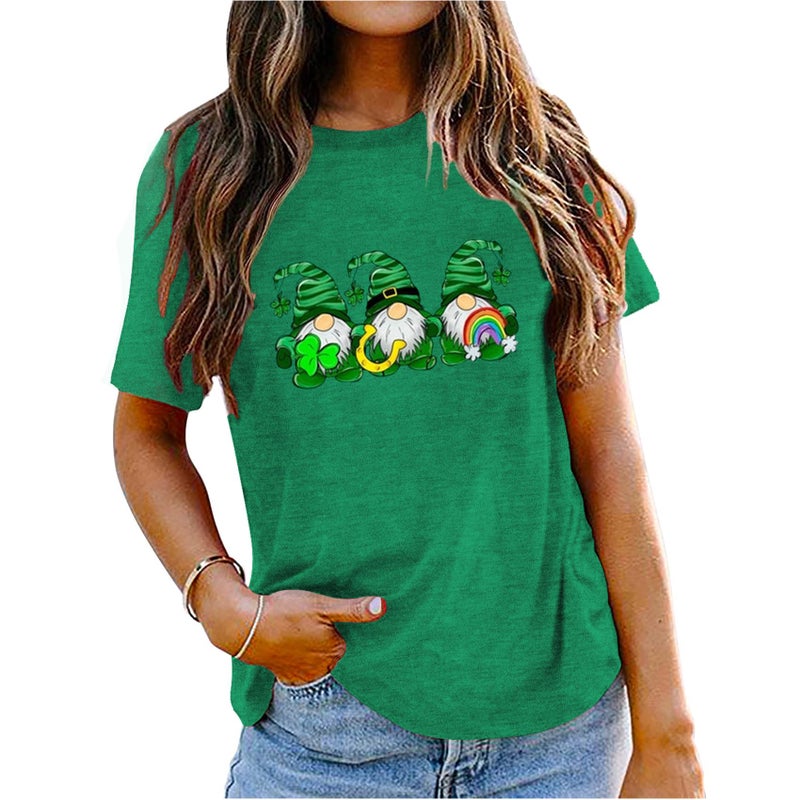 Grezea St. Patrick's Day Shirts for Women Cute Gnomes Shamrock Graphic Tees St Patty's Lucky T-Shirt Irish Tops - Image 2