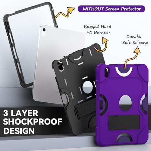 Cantis Case for iPad 11-inch (A16) 2025/ iPad 10th Generation 2022 (10.9 inch), Shockproof iPad Cover 10th Generation with Pencil Holder & Kickstand, Dark Purple+Black - Image 3