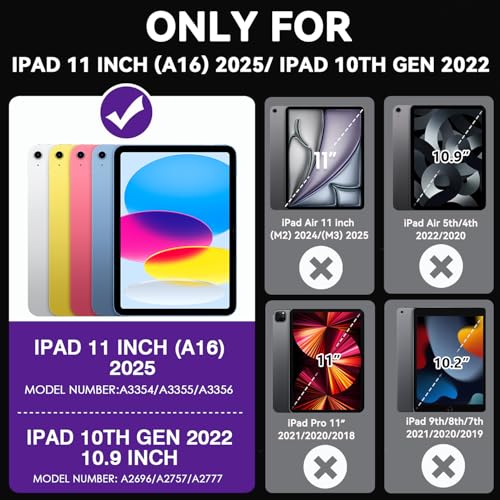 Cantis Case for iPad 11-inch (A16) 2025/ iPad 10th Generation 2022 (10.9 inch), Shockproof iPad Cover 10th Generation with Pencil Holder & Kickstand, Dark Purple+Black - Image 2