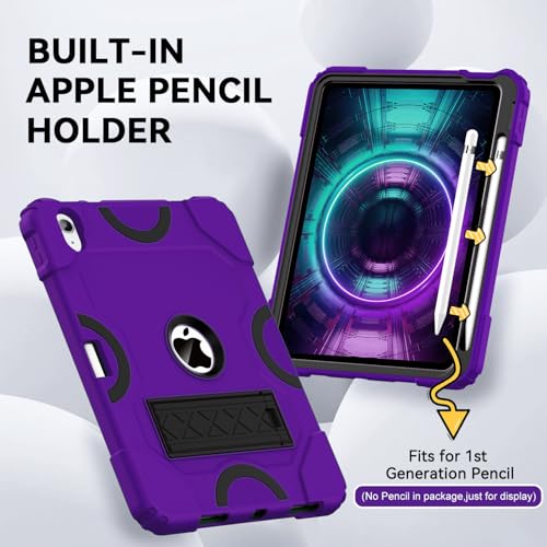 Cantis Case for iPad 11-inch (A16) 2025/ iPad 10th Generation 2022 (10.9 inch), Shockproof iPad Cover 10th Generation with Pencil Holder & Kickstand, Dark Purple+Black - Image 5