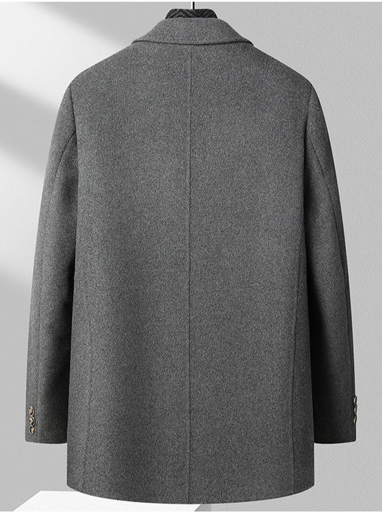 Loquat - Men's Double-Sided Woolen Casual Coat Slim Fit Suit Collar Mid Length Jacket Overcoat With Detachable Goose Down Lining Grey - Image 1