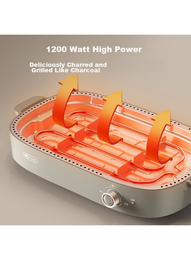 بير Bear Electric Grill Pan, موقد شواية كهربائي، شواية كهربائية منزلية للشواء، قدر متعدد الوظائف، صينية طهي سريعة لللحوم، آلة أسياخ، قابلة للفصل وسهلة التنظيف، مناسبة لـ 5-7 أشخاص، D12y1 - Image 5