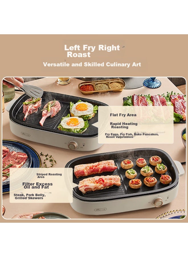 بير Bear Electric Grill Pan, موقد شواية كهربائي، شواية كهربائية منزلية للشواء، قدر متعدد الوظائف، صينية طهي سريعة لللحوم، آلة أسياخ، قابلة للفصل وسهلة التنظيف، مناسبة لـ 5-7 أشخاص، D12y1 - Image 2