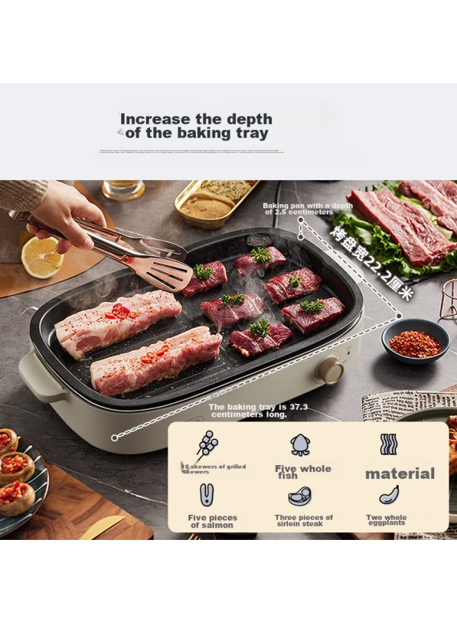 بير Bear Electric Grill Pan, موقد شواية كهربائي، شواية كهربائية منزلية للشواء، قدر متعدد الوظائف، صينية طهي سريعة لللحوم، آلة أسياخ، قابلة للفصل وسهلة التنظيف، مناسبة لـ 5-7 أشخاص، D12y1 - Image 3