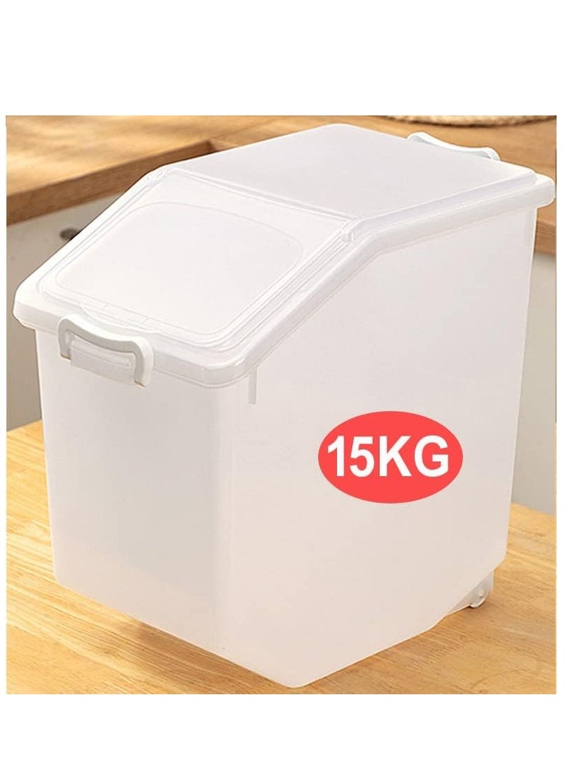 Rice Storage Container 15 Kg Capacity - Food Storage Container with Lid, BPA Free Plastic Large Cereal Sotrage Box, Kitchen Multifunctional Container with Measuring Cup