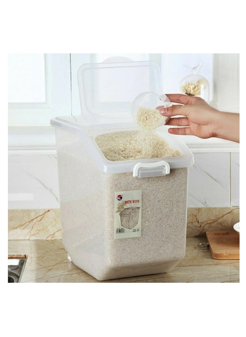 Rice Storage Container 15 Kg Capacity - Food Storage Container with Lid, BPA Free Plastic Large Cereal Sotrage Box, Kitchen Multifunctional Container with Measuring Cup