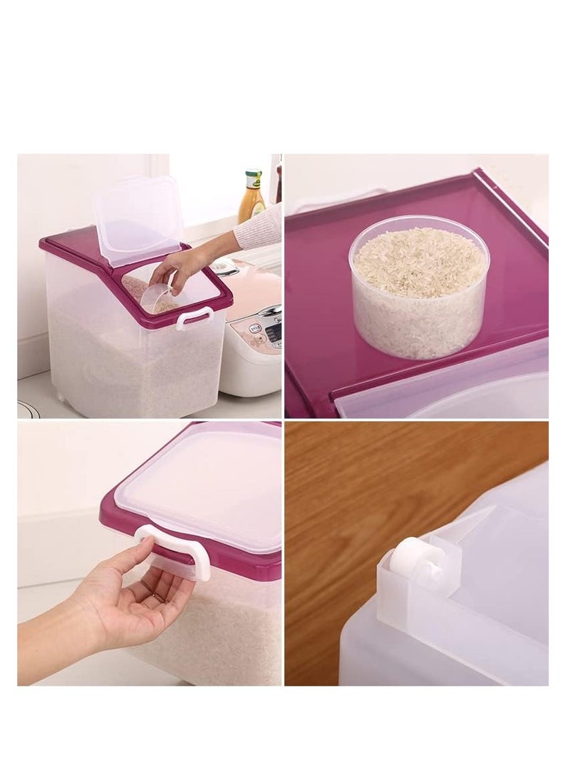 Rice Storage Container 15 Kg Capacity - Food Storage Container with Lid, BPA Free Plastic Large Cereal Sotrage Box, Kitchen Multifunctional Container with Measuring Cup
