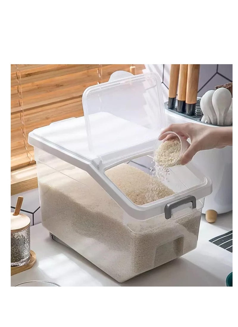 Rice Storage Container 15 Kg Capacity - Food Storage Container with Lid, BPA Free Plastic Large Cereal Sotrage Box, Kitchen Multifunctional Container with Measuring Cup