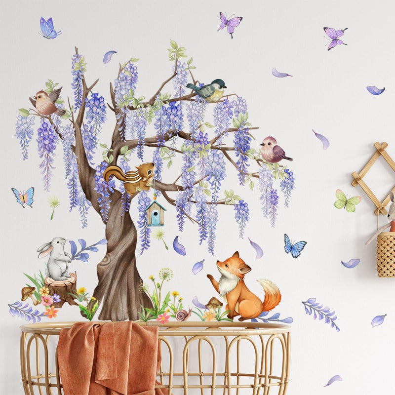 TUOKING TUOKING Wall Stickers Decor Removable Purple Tree Wall Murals Peel and Stick Modern Wall Art Decal Home Decor for Kitchen Bedroom Living Room(MS2453-KL)  - Image 2