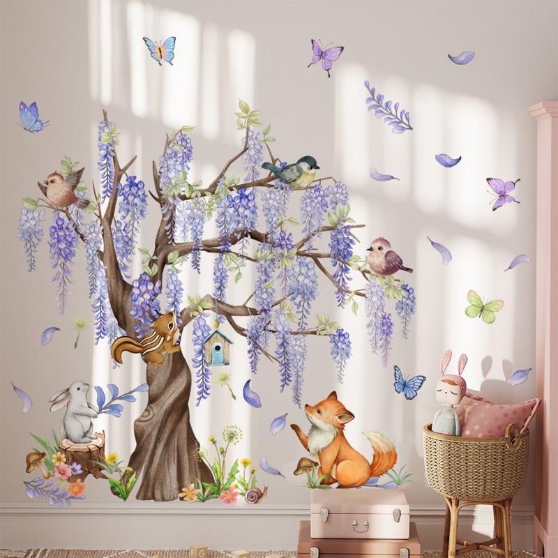 TUOKING TUOKING Wall Stickers Decor Removable Purple Tree Wall Murals Peel and Stick Modern Wall Art Decal Home Decor for Kitchen Bedroom Living Room(MS2453-KL)  - Image 5