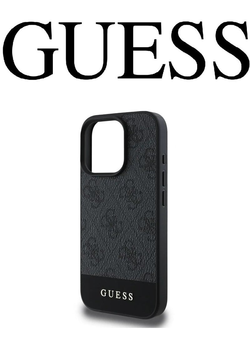 IPhone 16 Pro cover, with a logo and a leather design approved by the global brand Guess. From CG-MOBILE. In Black
