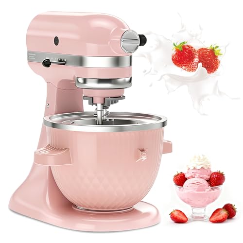 NEWSETS Ice Cream Maker Attachment for KitchenAid Stand Mixer, Ice Cream Bowl Fit for 4.5QT/ 5QT/ 6QT KitchenAid Stand Mixer, 2 Quart Sorbet Gelato Maker, Light Pink - Image 1