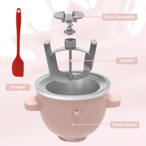 NEWSETS Ice Cream Maker Attachment for KitchenAid Stand Mixer, Ice Cream Bowl Fit for 4.5QT/ 5QT/ 6QT KitchenAid Stand Mixer, 2 Quart Sorbet Gelato Maker, Light Pink - Image 2