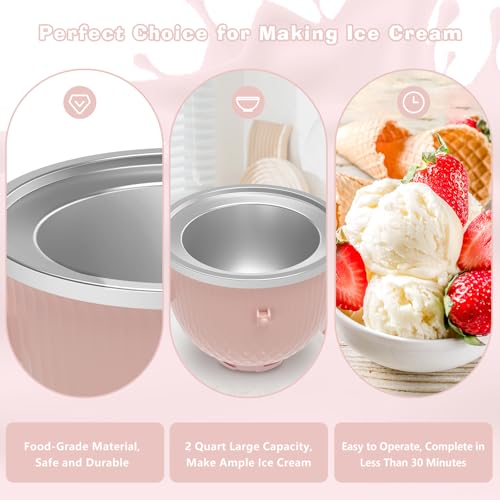 NEWSETS Ice Cream Maker Attachment for KitchenAid Stand Mixer, Ice Cream Bowl Fit for 4.5QT/ 5QT/ 6QT KitchenAid Stand Mixer, 2 Quart Sorbet Gelato Maker, Light Pink - Image 3