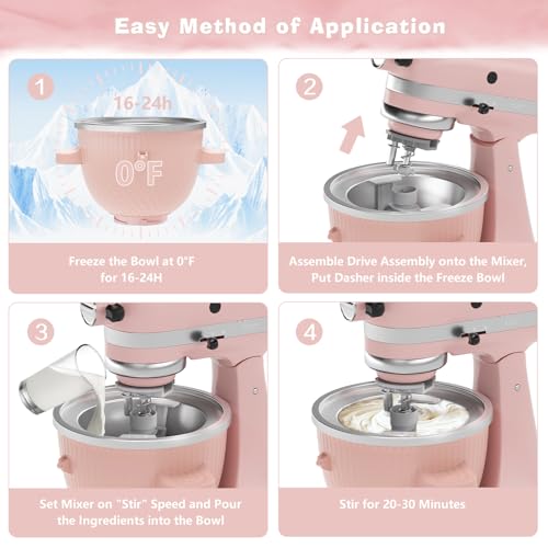 NEWSETS Ice Cream Maker Attachment for KitchenAid Stand Mixer, Ice Cream Bowl Fit for 4.5QT/ 5QT/ 6QT KitchenAid Stand Mixer, 2 Quart Sorbet Gelato Maker, Light Pink - Image 4