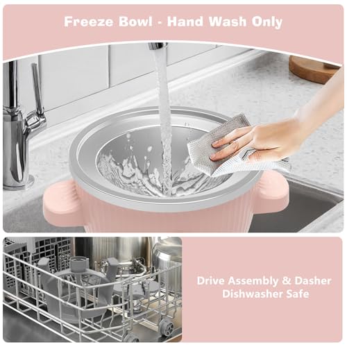 NEWSETS Ice Cream Maker Attachment for KitchenAid Stand Mixer, Ice Cream Bowl Fit for 4.5QT/ 5QT/ 6QT KitchenAid Stand Mixer, 2 Quart Sorbet Gelato Maker, Light Pink - Image 5