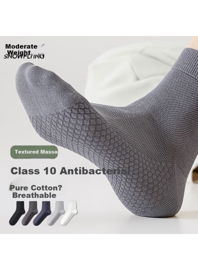 SNOWFLYING Xuezhongfei Men's Socks Spring Summer 100% Cotton Antibacterial Mesh Thin Sweat-absorbing Breathable Mid-calf Socks 5 Pairs Pack - Image 2