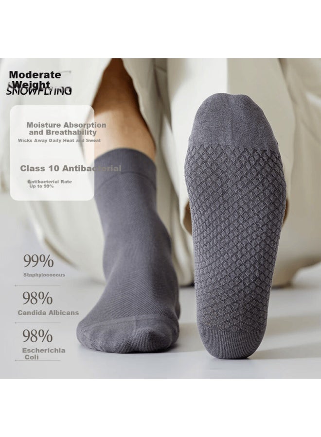 SNOWFLYING Xuezhongfei Men's Socks Spring Summer 100% Cotton Antibacterial Mesh Thin Sweat-absorbing Breathable Mid-calf Socks 5 Pairs Pack - Image 3