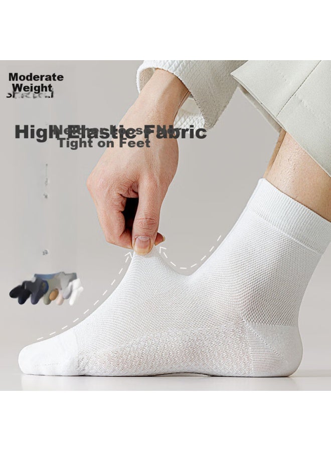 SNOWFLYING Xuezhongfei Men's Socks Spring Summer 100% Cotton Antibacterial Mesh Thin Sweat-absorbing Breathable Mid-calf Socks 5 Pairs Pack - Image 5