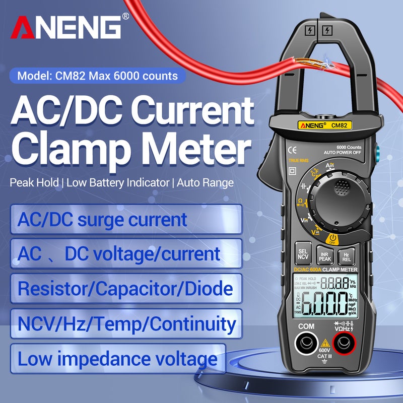Clamp Meter: Black 6000 Counts True RMS Auto-Ranging - NCV Induction No Wire Break Universal Electricity Tester for Electricians, Home, Office, Factory Use - Image 5