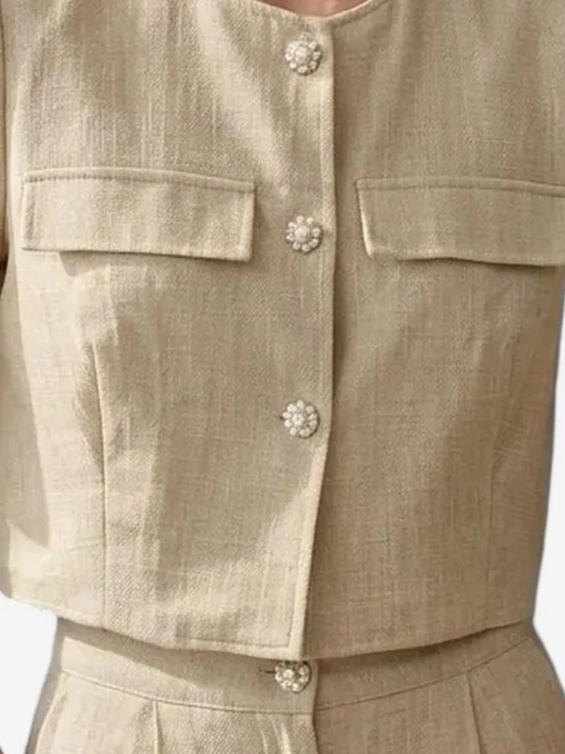 My Fashion Beige Natural MY FASHION Cotton Poplin Shirt and Shorts Set for Women | Best Price UAE