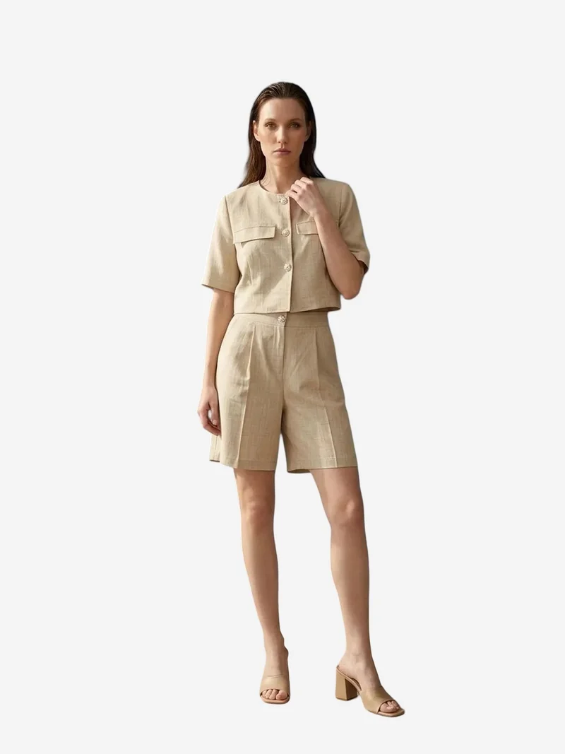 My Fashion Beige Natural MY FASHION Cotton Poplin Shirt and Shorts Set for Women | Best Price UAE