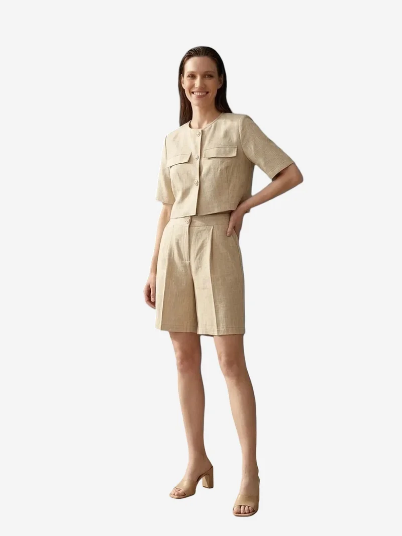 My Fashion Beige Natural MY FASHION Cotton Poplin Shirt and Shorts Set for Women | Best Price UAE