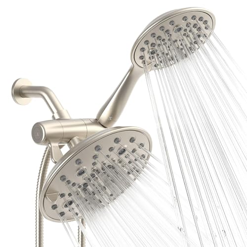 SparkPod Dual Shower Head 8 High Pressure 55Mode Rain Shower Heads with Handheld Spray Combo Rainfall Handheld Dual Mode Easy Install 3Way Showerhead with Hose Holder Brushed Nickel - Image 1
