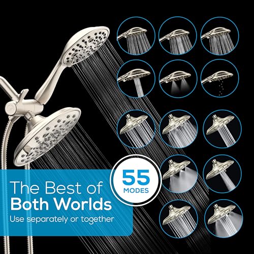 SparkPod Dual Shower Head 8 High Pressure 55Mode Rain Shower Heads with Handheld Spray Combo Rainfall Handheld Dual Mode Easy Install 3Way Showerhead with Hose Holder Brushed Nickel - Image 3