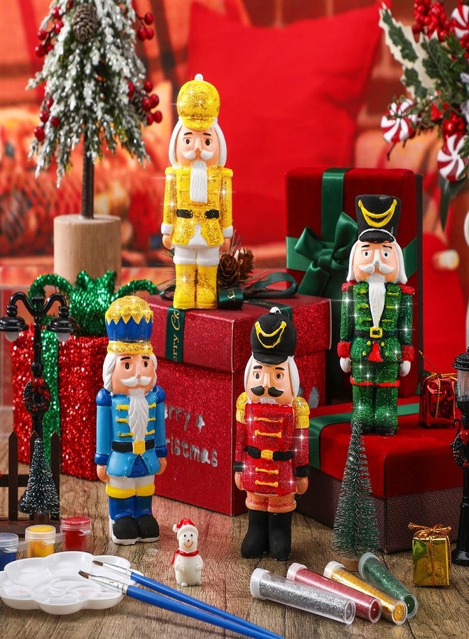 Poen Set of 4 Ceramic Christmas Nutcrackers Figurines Paint Craft Kit Unpainted Ceramics Plaster Nutcracker Keepsake for Holiday Party Decorations Paint and Brushes Included - Image 3