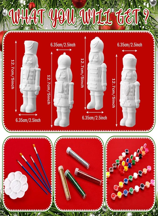 Poen Set of 4 Ceramic Christmas Nutcrackers Figurines Paint Craft Kit Unpainted Ceramics Plaster Nutcracker Keepsake for Holiday Party Decorations Paint and Brushes Included - Image 2