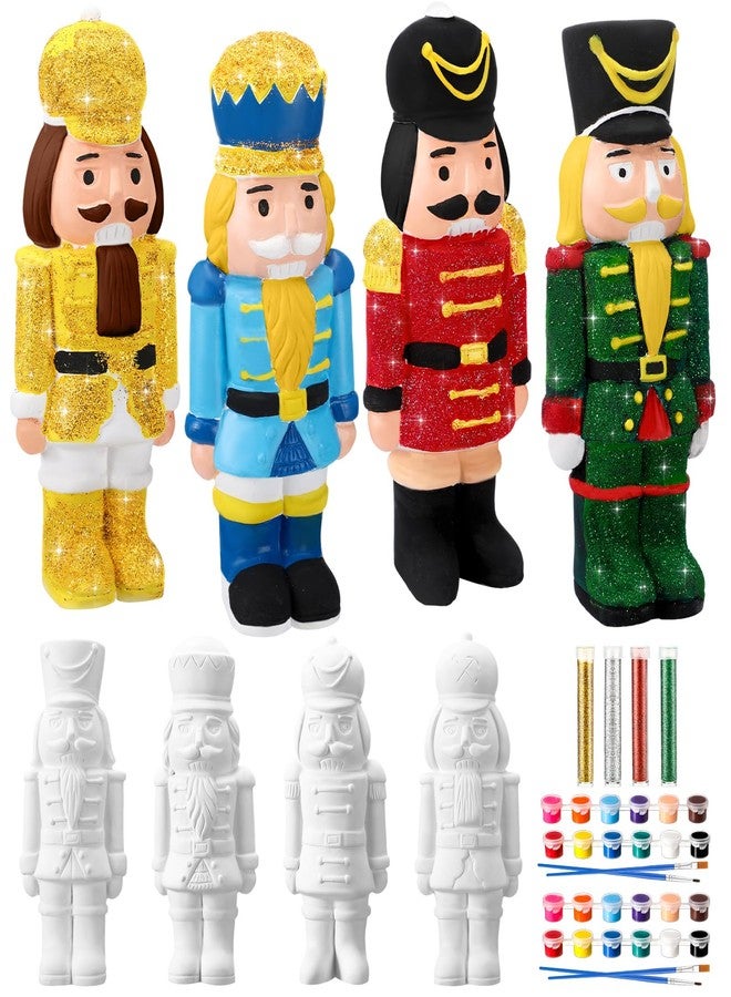 Poen Set of 4 Ceramic Christmas Nutcrackers Figurines Paint Craft Kit Unpainted Ceramics Plaster Nutcracker Keepsake for Holiday Party Decorations Paint and Brushes Included - Image 1