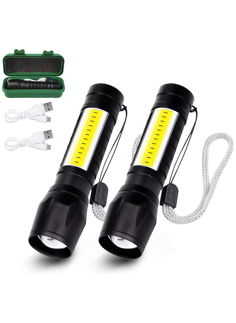 USB Rechargeable Torch, Outdoor Emergency Light Check Light XPE/COB Mini Torch, Portable Waterproof Handheld Torch for Camping, Outdoor, Emergency and Daily Use 2 Pack - Image 1