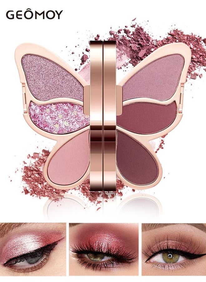 Geomoy - 6 Colors Luxury Multifunctional Eyeshadow Palette Blush Matte Pearlescent Sequins Beginners Easy To Use - Image 1