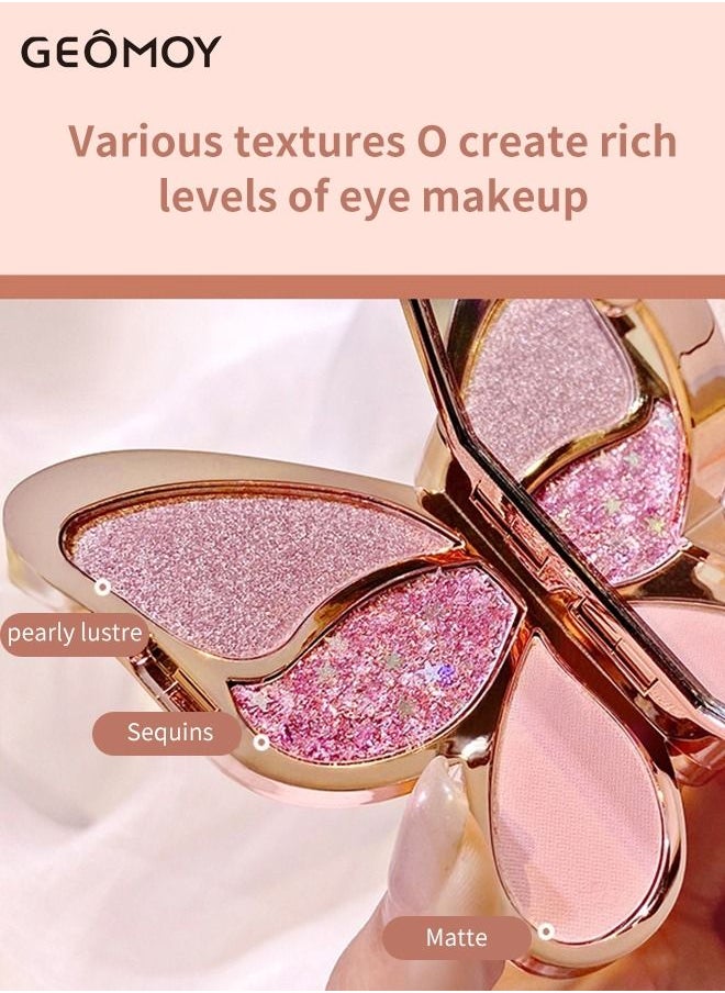 Geomoy - 6 Colors Luxury Multifunctional Eyeshadow Palette Blush Matte Pearlescent Sequins Beginners Easy To Use - Image 1