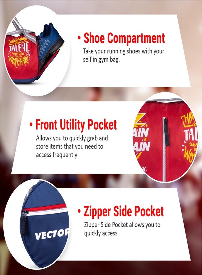 Vector X No Pain Gym Duffel 22L Sports Bag for Men and Women with Shoes Compartment Polyester | Front Utility Pocket |Durable Base | Adjustable Shoulder Strap (RED) - Image 5