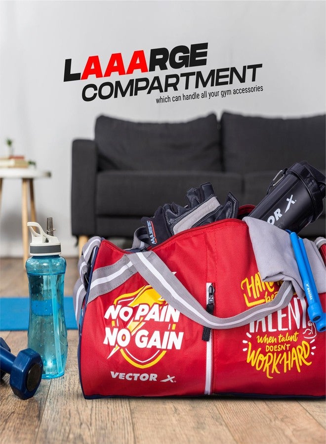 Vector X No Pain Gym Duffel 22L Sports Bag for Men and Women with Shoes Compartment Polyester | Front Utility Pocket |Durable Base | Adjustable Shoulder Strap (RED) - Image 4