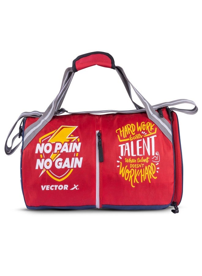 Vector X No Pain Gym Duffel 22L Sports Bag for Men and Women with Shoes Compartment Polyester | Front Utility Pocket |Durable Base | Adjustable Shoulder Strap (RED) - Image 1