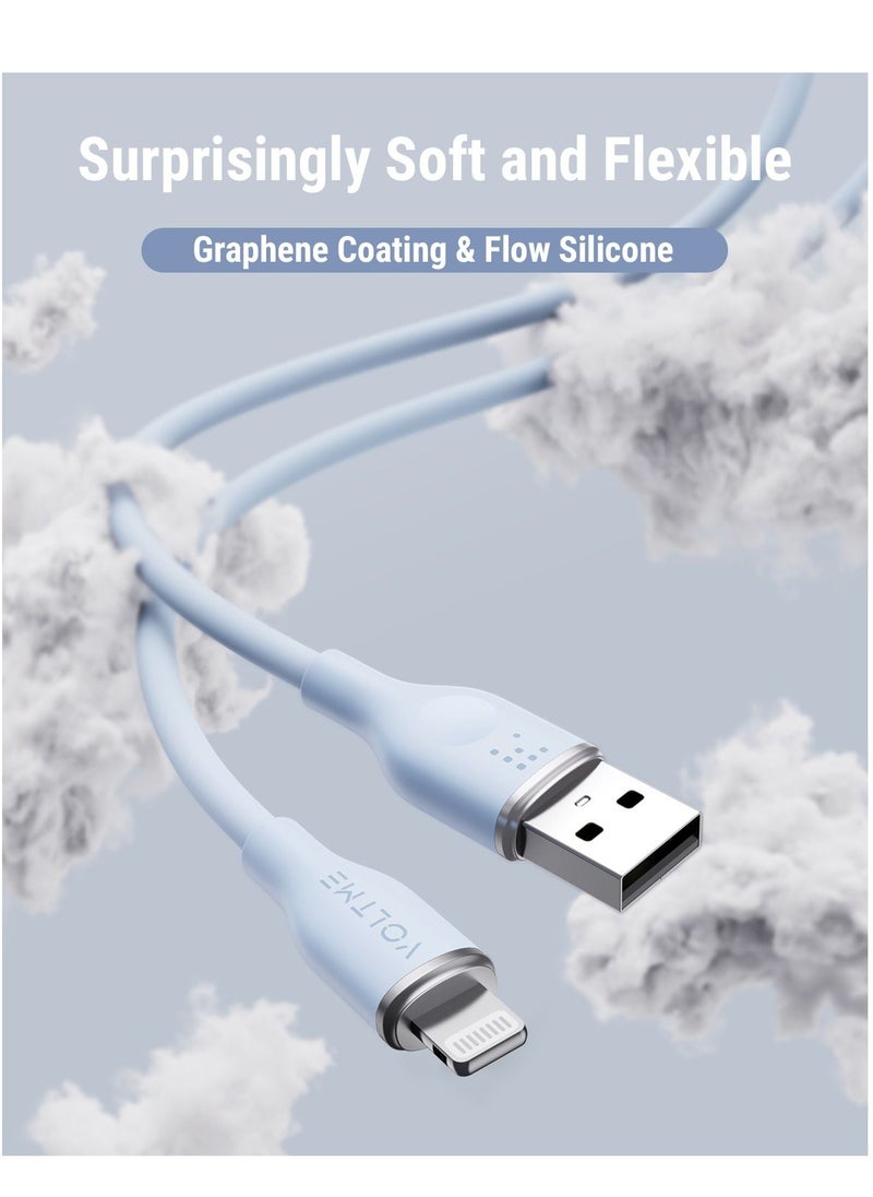 VOLTME - Powerlink Moss USB A to Lightning Cable for iPhone 14/13/ 12 Pro Max / 12/11 Pro/X/XS/XR / 8 Plus (1.2m) 3A Zinc-Alloy Connector - Blue - Image 1