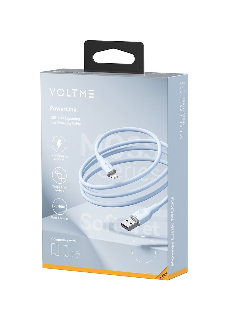 VOLTME - Powerlink Moss USB A to Lightning Cable for iPhone 14/13/ 12 Pro Max / 12/11 Pro/X/XS/XR / 8 Plus (1.2m) 3A Zinc-Alloy Connector - Blue - Image 1